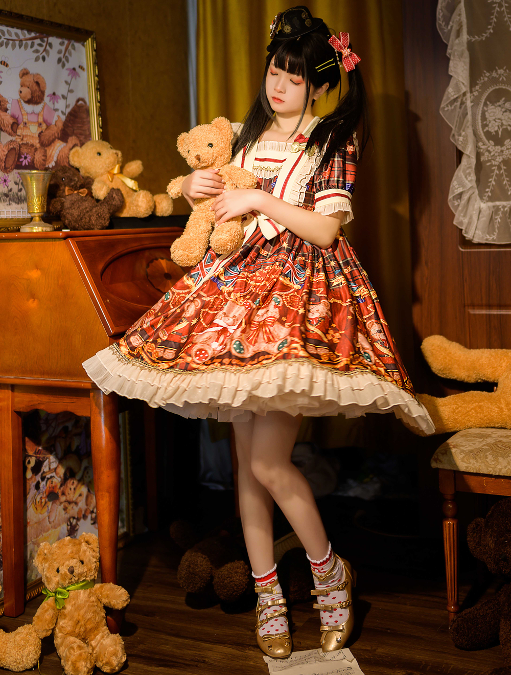 British Knight Bear Short Sleeve Op Dress Summer Wine - Shop at LoveMi