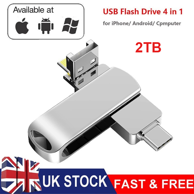 4 In 1 2TB USB 3.0  Drive Memory Stick For 13 14 15 16 Pro Max IPad