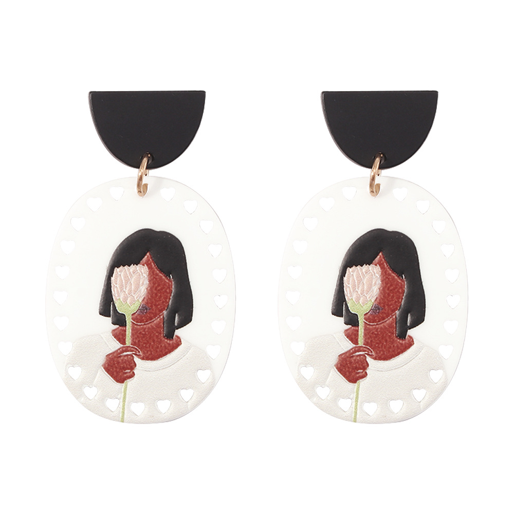 Plate Exaggerated Geometric Design Earrings Creative Portrait Rose Earrings