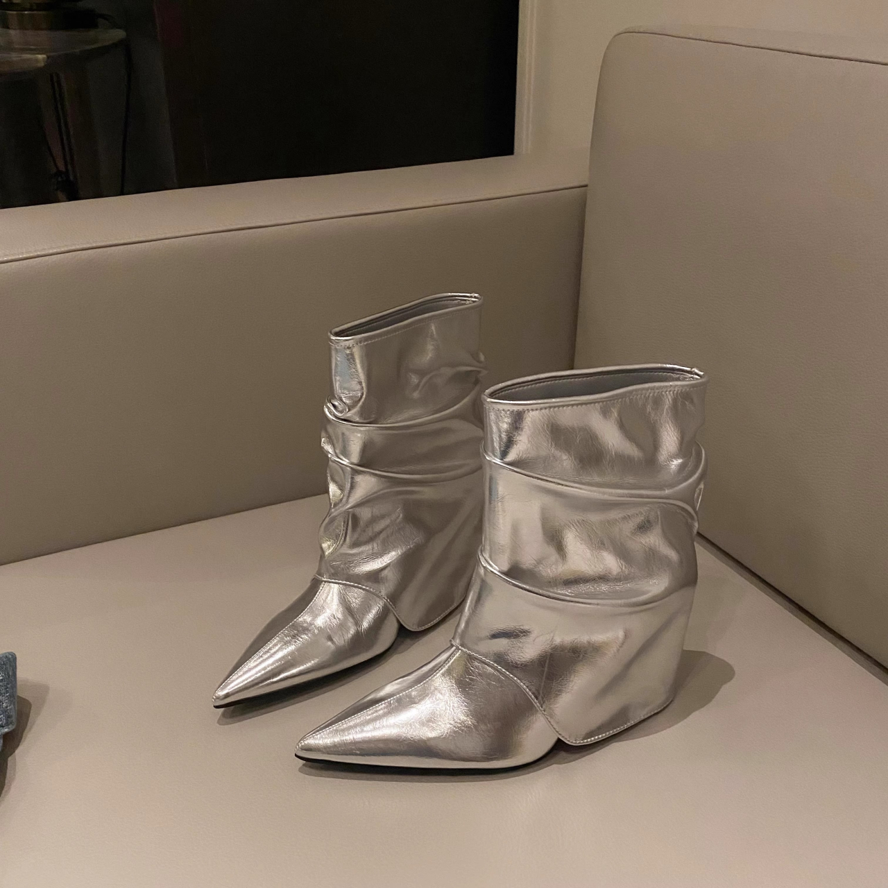 Designer Baddie Wedge Trouser Boots, Autumn Winter New Arrival Pointed Toe Mid Heel Fashion Boots Elegant Stylish Ankle Boots
