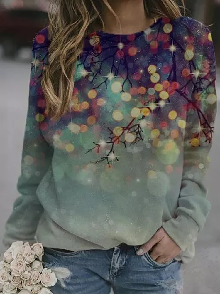 Women's Floral Print Round Neck Long-sleeved Sweater