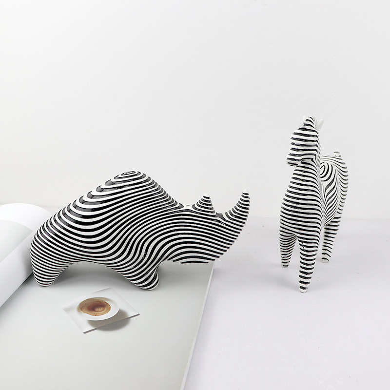 Black And White Striped Rhino Resin Abstract Ornament