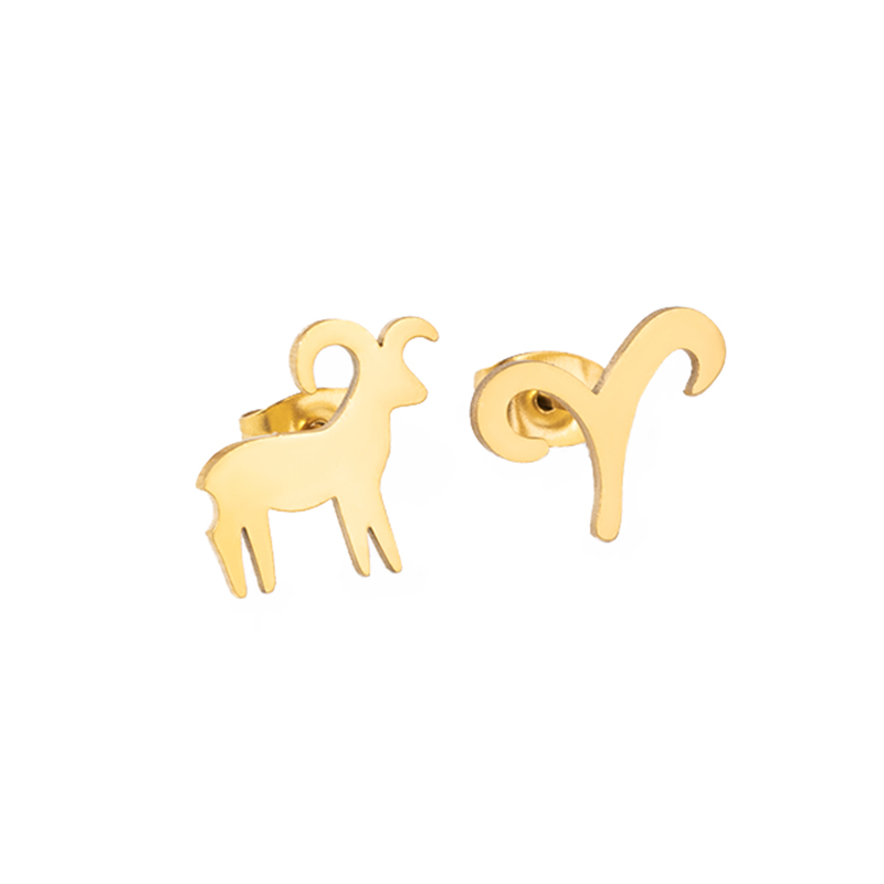 Gold Stainless Steel Constellations Zodiac Sign Asymmetric Earrings