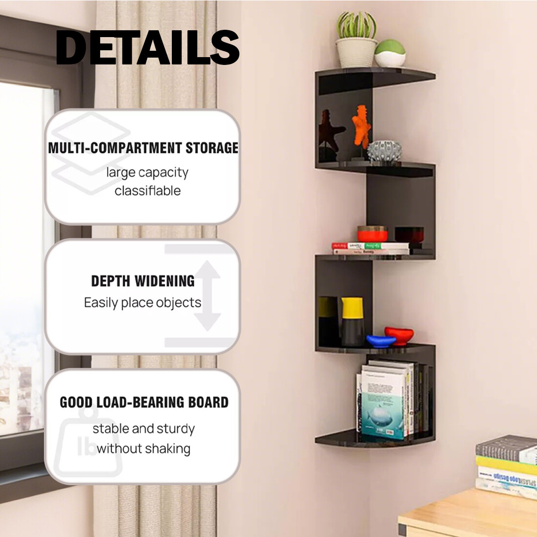 5 Tier Floating Corner Shelves Wooden Storage Display Shelf Units Wall Mount UK — image 6