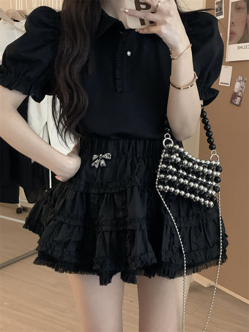 Casual Women's Puff Sleeve Shirt Skirt Suit