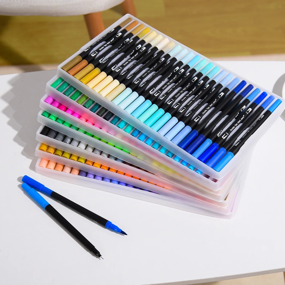 168 Colors Dual Tip Brush Markers Set Black Barrel Watercolour Pens — image 2