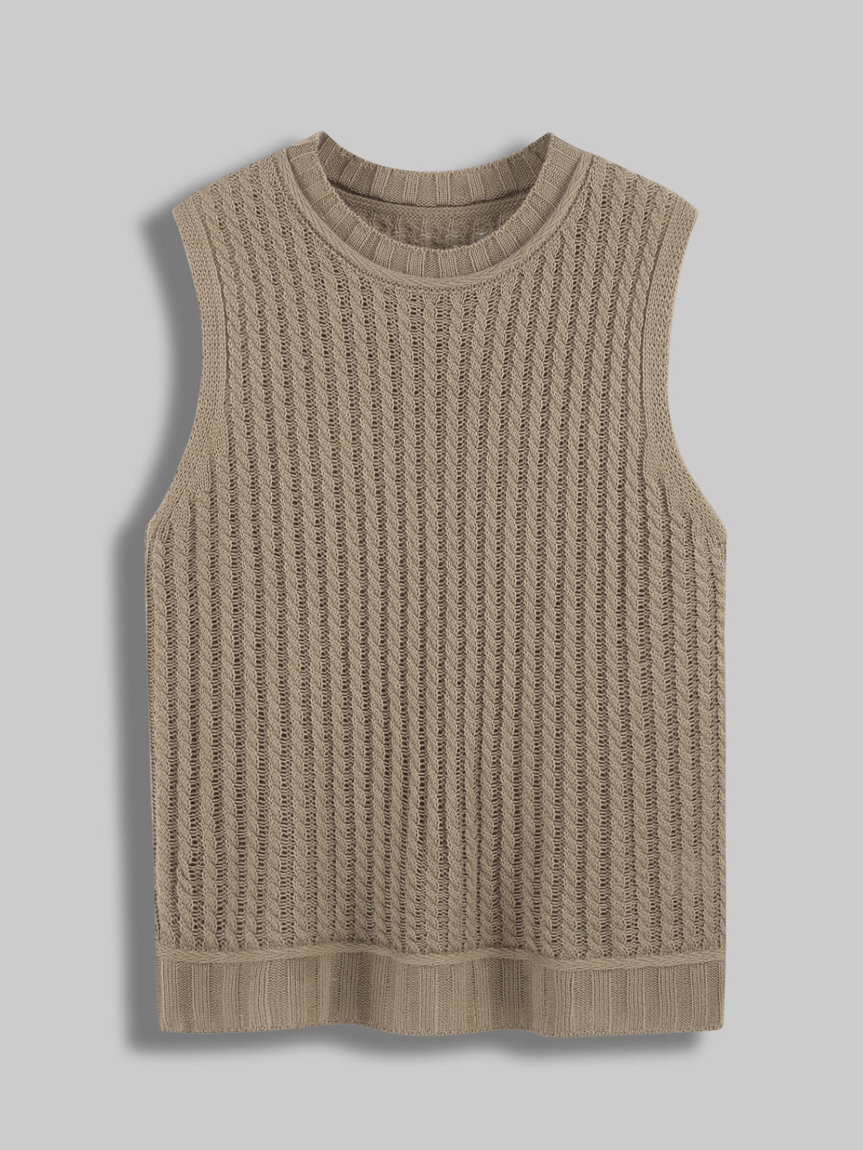 Women Sleeveless Cable Knit Sweater Vest Crew Neck Solid Acrylic Knit Tank Top
