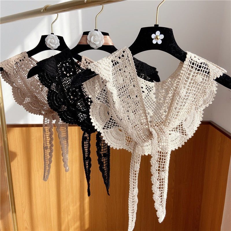 Summer Thin Type Sunscreen Lace Coat Hollow Out All-matching Fake Collar Outer Scarf Small Shawl Crocheted Linen Triangular Binder