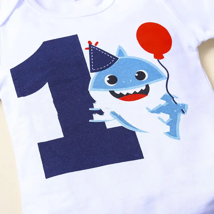Shark Balloon Print White Romper Shorts Two-Piece Set