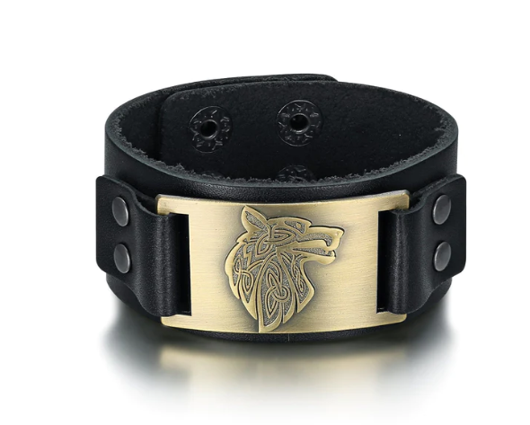 Title 1, Beowulf Regalia Couro Viking Wolf Head Arm Cuff