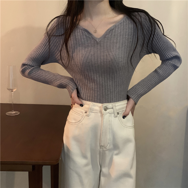 Fashion Niche Short Slim V-neck Bottoming Sweater