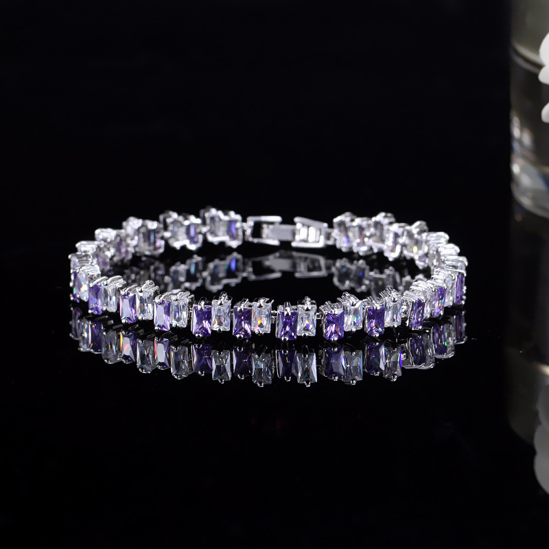 Title 1, Square Blue Purple Transparent Zircon Bracelet