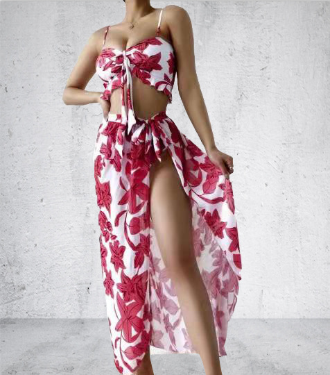 Three piece Floral Front Bikini Beach Dress - Shop at LoveMi