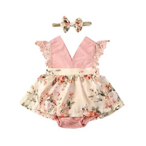 Girl Princess Clothes Baby Romper Girls Floral Lace V