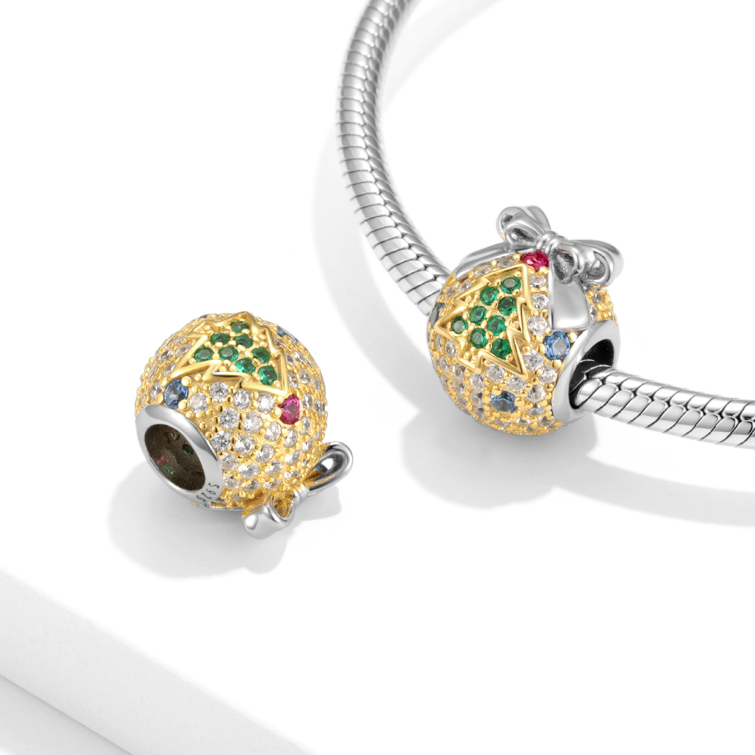 Shiny Christmas Ball Beads Christmas Series 925 Silver Beads Necklace