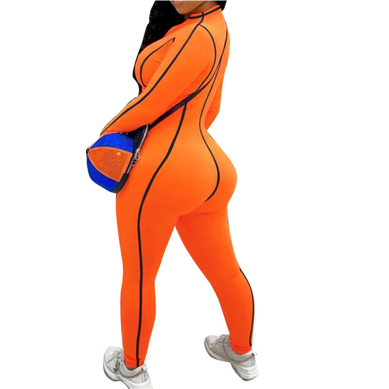 Women's Striped Zip Collar Long Sleeve Jumpsuit - Image 4