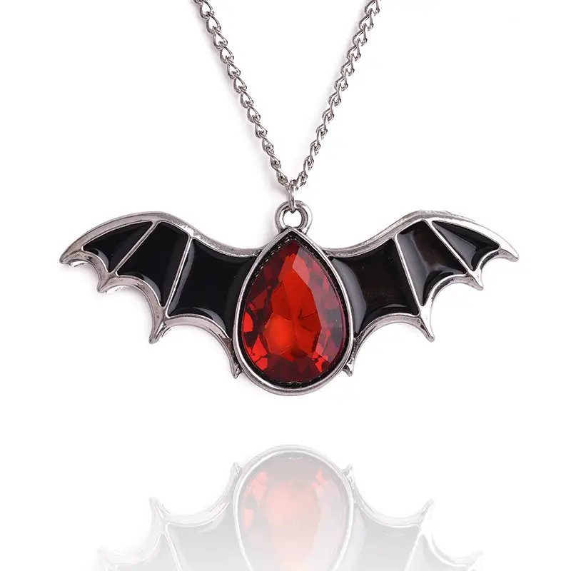 New Halloween Bat Three-color Vintage Necklace Decorative Peach Heart Gem Oil Drop Necklace