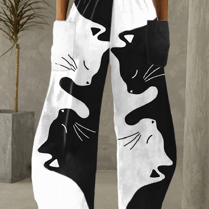 Title 6, Printed Elastic Waist Wide Leg Pants for Home. ...