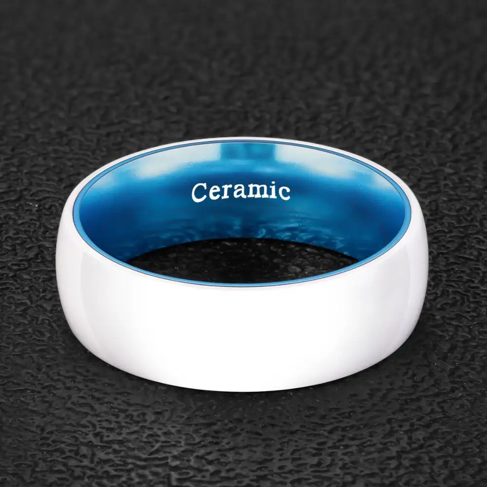 8MM White Ceramic Shell Blue Aluminum Inner Ring