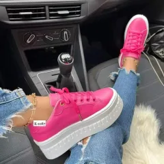 Chunky Heel Shoes Ankle Boots Lace-up Sneakers For Women - Red - View 1