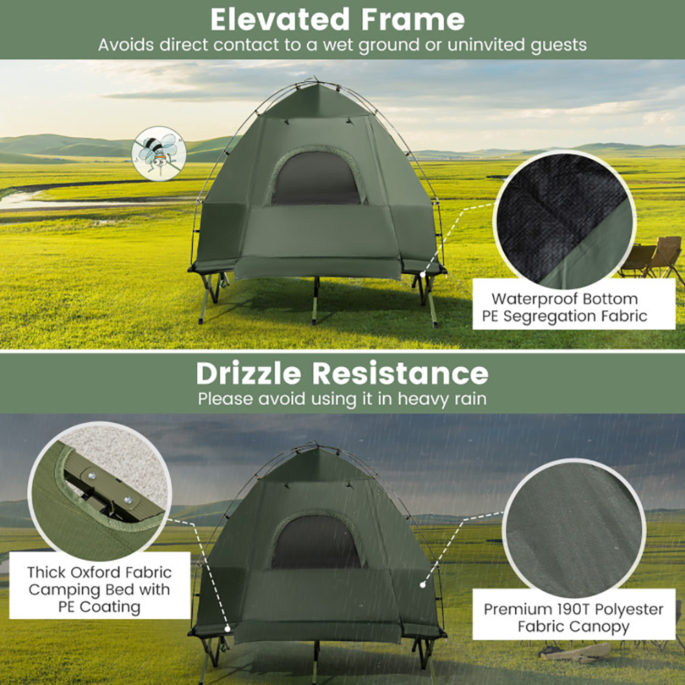 Foldable Outdoor Camping Tent Cot With Air Mattress And Sleeping Bag For Camping, Hiking, Fishing And Other Outdoor Activities