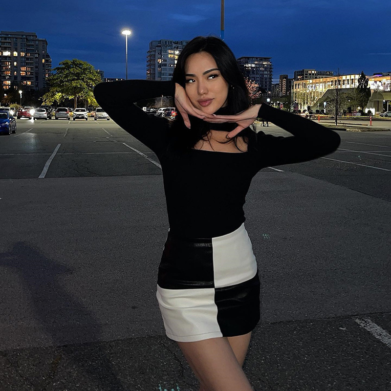 Fashion Design High Waist Bag Hip Slim Contrast Color