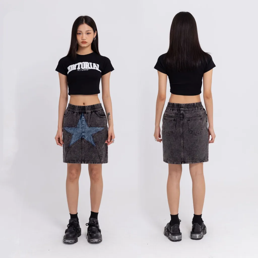Tidy Retro Cotton Washing Skirt Girl - Black