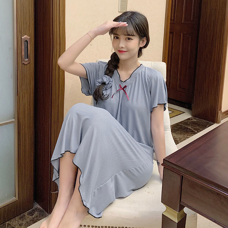 Title 5, Nightdress Thin Short-sleeved Pajamas Loose Bow...