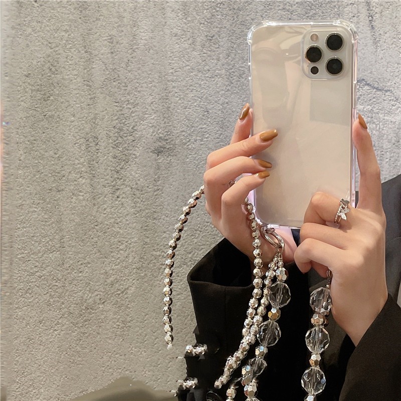 Small Crystal Sloping Back Chain Silicone Anti Drop Phone Case