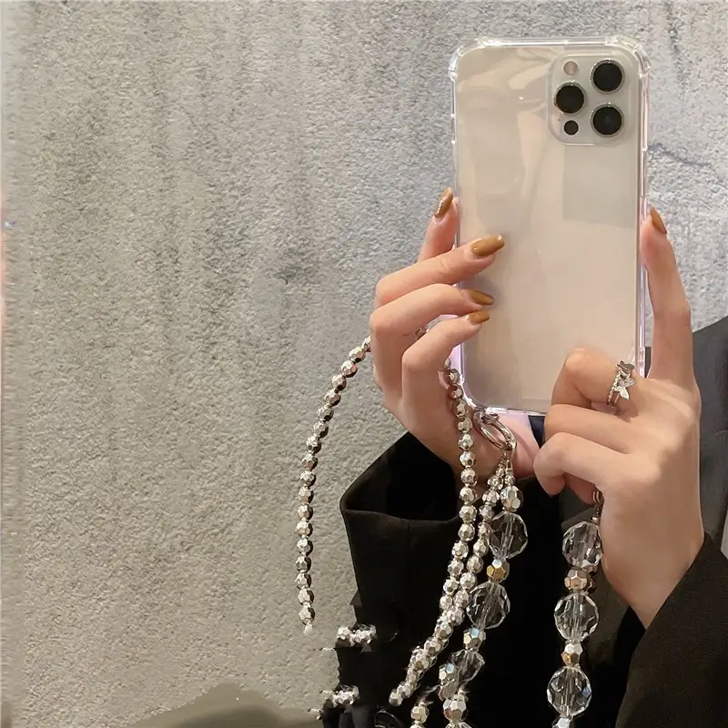 Small Crystal Sloping Back Chain Silicone Anti Drop Phone Case