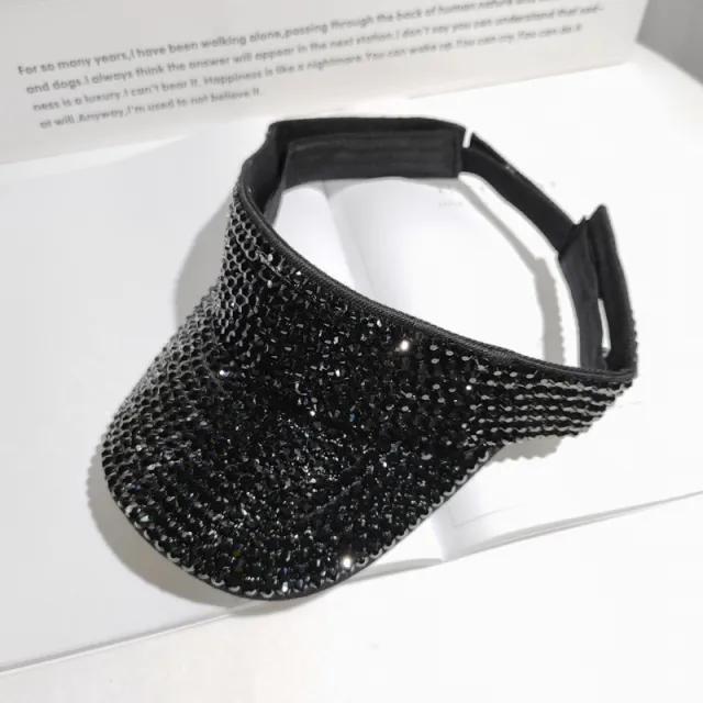 Rhinestone Breathable Big Brim Hollow Top Ladies Outdoor Riding Sun Hat Black - Shop at LoveMi