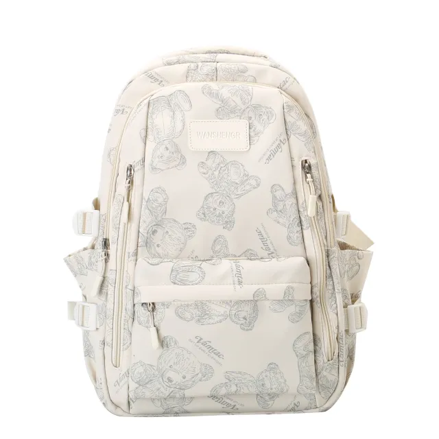 Cute Bears Print Backpack Fashion Versatile Large Capacity Travel Bags Women Junior High School Students Schoolbag Girls Campus Bag Beige - Shop at LoveMi