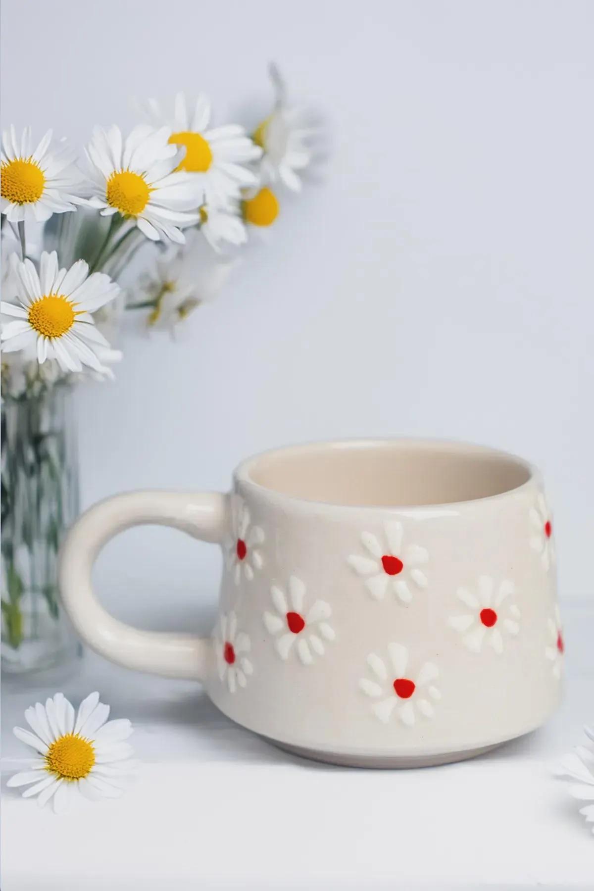 Handmade White Floral Mug Set For Cozy Kitchen Decor 2