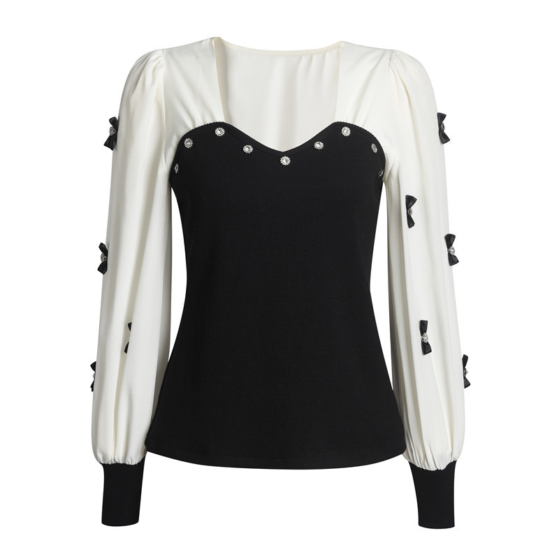 Women's Rhinestone Lace Shirt A-Line Skirt Set