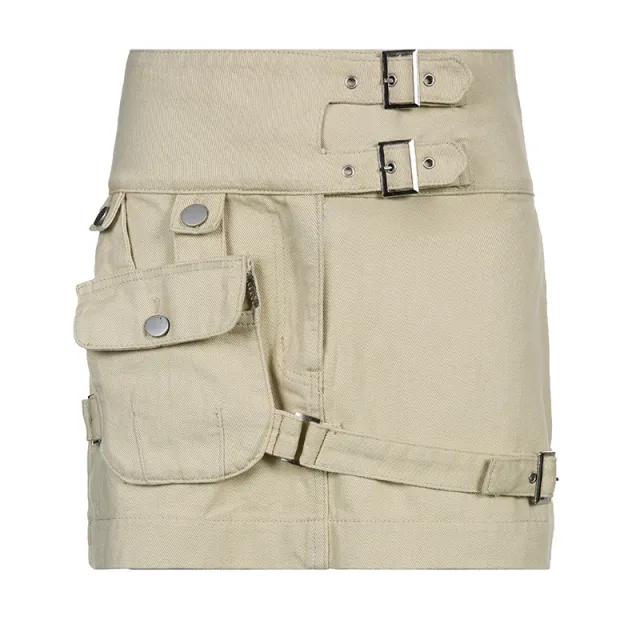 Summer Style Fashion Street High Waist Multi pocket Washed Denim Skirt White - Shop at LoveMi