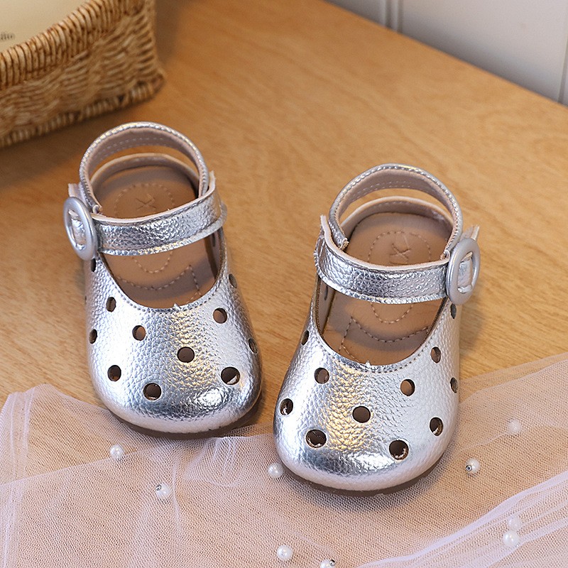 Soft Soled, Non Slip, Breathable, Baotou Style Walking Beach Sandals, Perforated Shoes, Leather Shoes, Cute For Infants And Young Children
