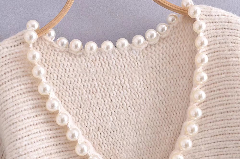 Chic Casual Faux Pearl-embellished Pullover Sweater