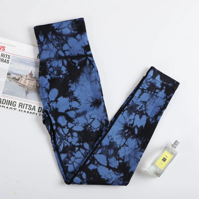 Sports Running Tight Fitness Pants Show Buttocks - Tie Dye Blue Black