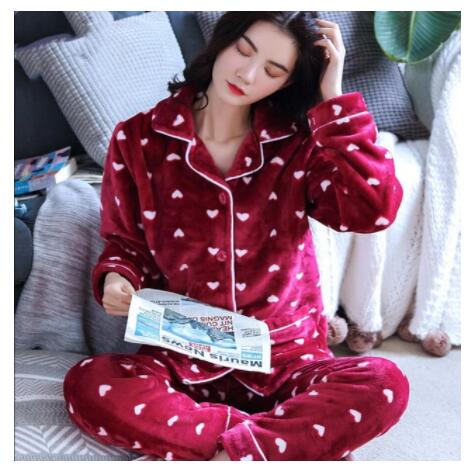Pajamas Women's Warm And Thick Flannel Long-sleeved Coral Fleece Comfortable Suit