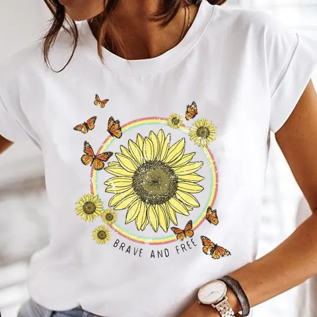 Women's Cartoon Printed Short sleeved T shirt 9White - Shop at LoveMi