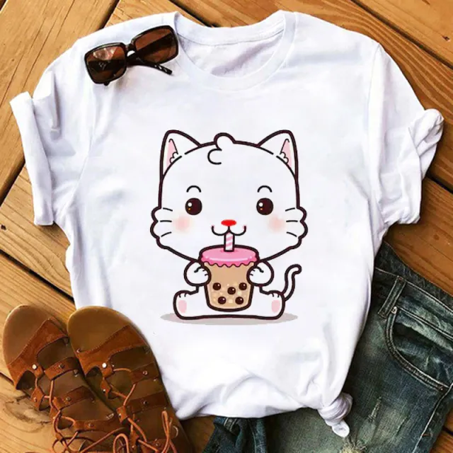 New Cute Milk Tea Print Short Sleeve Women 3Style - Shop at LoveMi