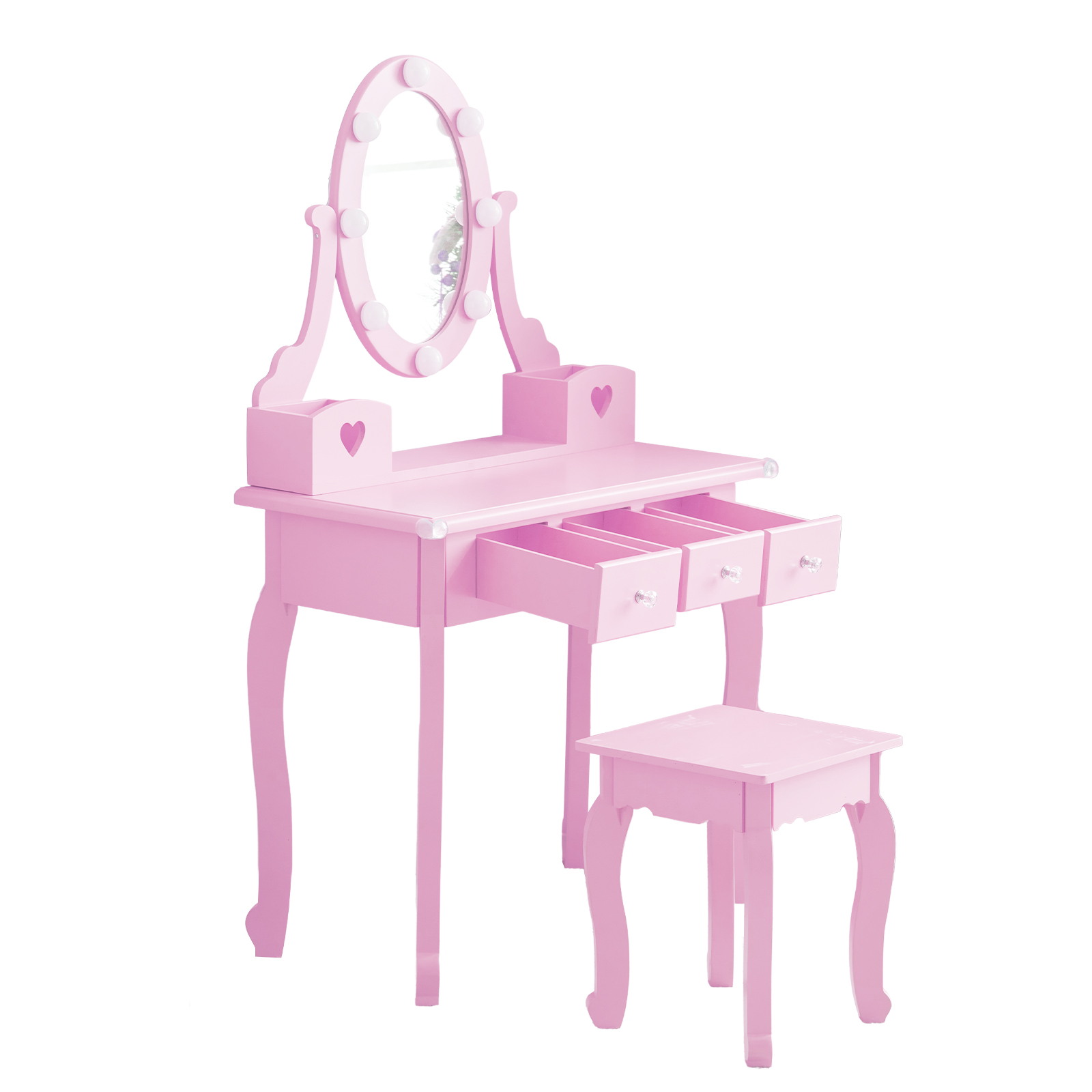 Kids Vanity Set With Mirror And Lights And Stool, 5 Storage Drawers, Pretend Play Princess Makeup Desk Dressing Table And Stool Set For Little Girls Age 3-, Macaroon Purple 4