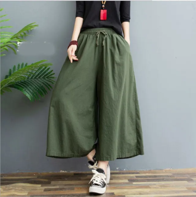 Women's Fashion Loose Linen Casual Leggings Army Green - Shop at LoveMi