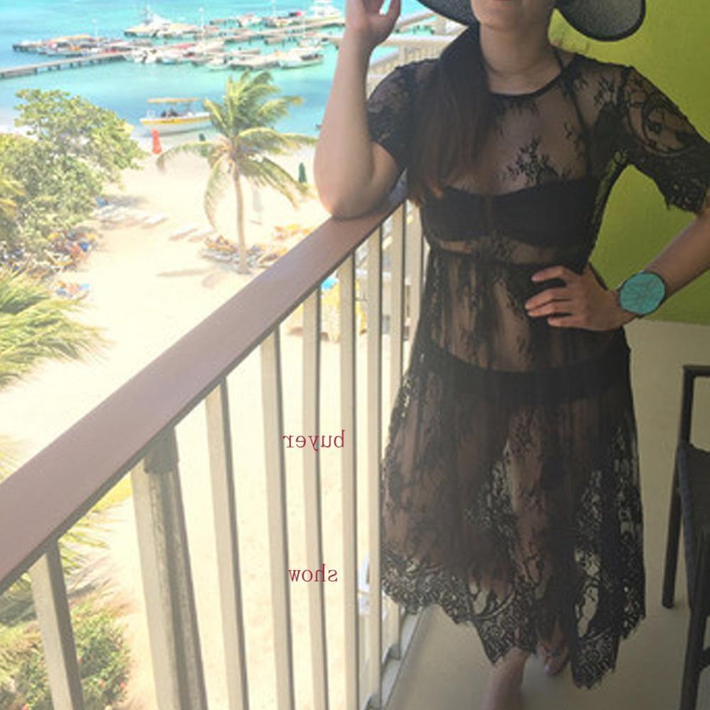Women Hollow Out Transparent Dress Sleeve Beach Dress