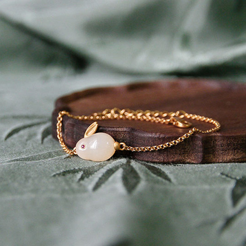 Natural Jade Rabbit Jade Rabbit Ring 925 Sterling Silver