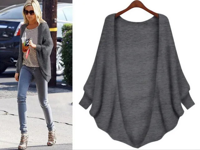Style Batwing Sleeve Cardigan Shawl Sweater Gray - Shop at LoveMi