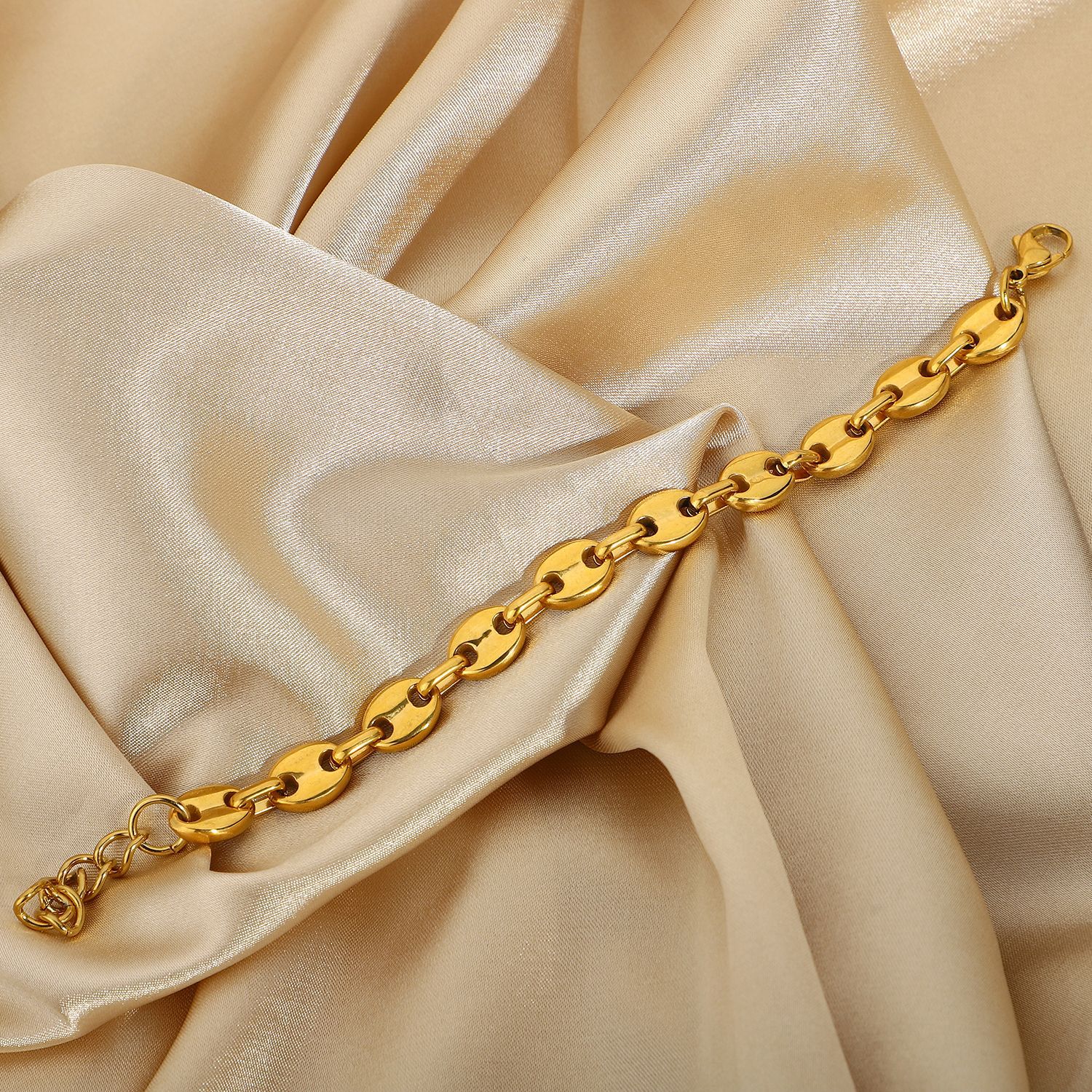 Punk Jewelry Gold Plated Titanium Steel Coffee Bean Chain