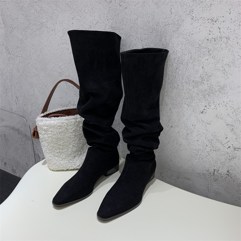Square Toe Suede Women Thick Heel Two Wear Fashion Boots