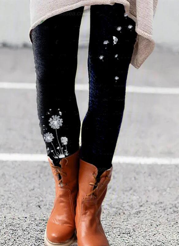 Pure Color Ladies Embroidered Elastic Tight Slimming Leggings Black - Shop at LoveMi