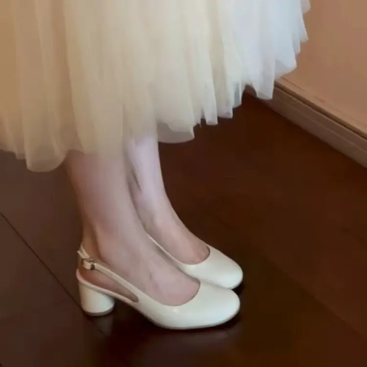 Women French Minimalist Round Toe Slingback Block